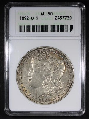 Bonita moneda con soporte para jabonera ANACS dólar Morgan 1892-O clasificado AU50 Foto 1 de 2