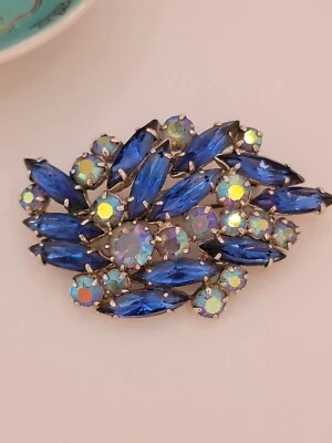 Stunning Blue AB Marquise Cut Crystals Juliana Style Brooch  5.5 Cm X 3 Cm  - Image 1 of 4