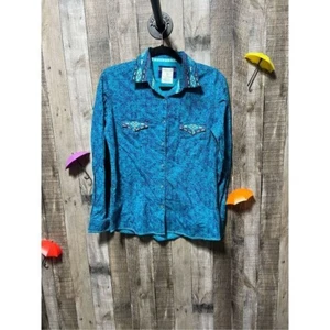 Camicia western Panhandle slim blu stampa all over ricamata perla snap - Foto 1 di 8