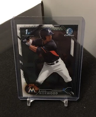 John Norwood 1st Rookie 2016 Bowman Chrome card BCP27 Miami Marlins Prospect RC - Image 1 of 2