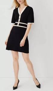 NEW ANN TAYLOR BLACK WHITE COLORBLOCK SWEATER SHIFT DRESS SZ XS - Picture 1 of 7