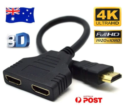 4K 1080P HDMI Male to Dual Female Y Splitter Adapter Cable Cord For HDTV LCD TV - Image 1 of 2