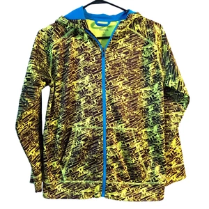 Boys Large Reebok Graffiti Hoodie Full Zip Green Black Streetwear Fleece Lining - Picture 1 of 8