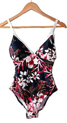 Traje de baño Tommy Hilfiger talla 6 azul estampado orquídea tropical de una pieza  Foto 1 de 4