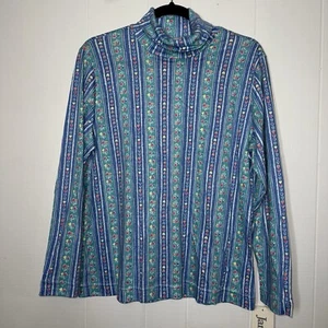 Jantzen Vintage Women’s 90s Multi Print Turtleneck Floral Hearts Blue L NWT - Picture 1 of 4