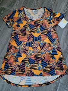 LuLaRoe Classic Tee Orange Triangle Geometirc Print Size XXS New With Tags - Picture 1 of 4