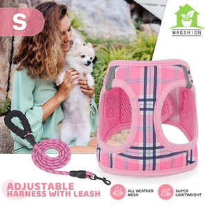 Arnés rosa para perro tela transpirable ajustable reflectante para correa de pecho y correa conjunto - Imagen 1 de 11