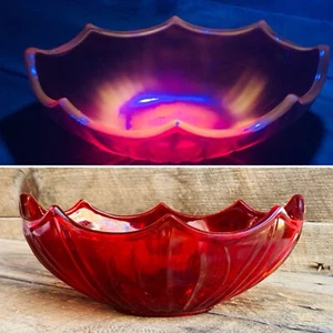 Vtg Red Glass Bowl Gothic Style Glows Under UV Cadmium by Davidsons England ? - Picture 1 of 20