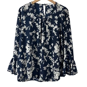 Top donna PLEIONE blu navy floreale maniche lunghe blusa cottagecore taglia S - Foto 1 di 8