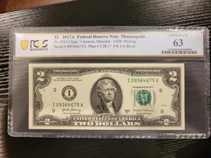 2 dollar bill 2017 a Pcgs Unc63 - Picture 1 of 3