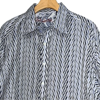 Camisa masculina Robert Graham tamanho XL cinza azul padrão ondulado paisley botão para baixo - Imagem 1 de 4