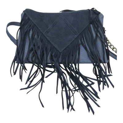 Steve Madden Blue Faux Leather Crossbody Fringe Purse Boho Bag - Image 1 of 4