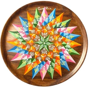 Handbemaltes costaricanisches Hartholz Tablett Mandala Volkskunst 14,25 Zoll - Bild 1 von 12