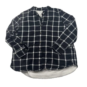 J Crew Shirt Mens Medium Black White Plaid Sherpa Lined Flannel Button Up - Picture 1 of 8