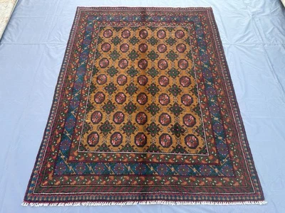 Alfombra afgana Bokhara de 5x7 pies, alfombra de lana anudada a mano, alfombra oriental naranja Foto 1 de 4