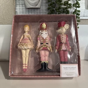Cupcakes and Cashmere 3 Pink Christmas Ornaments Ballerina/Nutcracker/Mouse - Picture 1 of 4