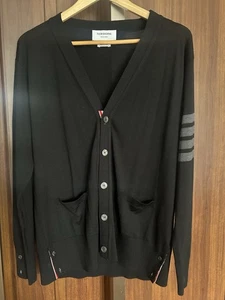 Thom Browne Men’s cardigan, Black With Grey Four Bars On One Arm. Size 4 (XL) - Picture 1 of 13