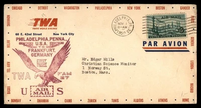 Mayfairstamps US Flight 1950 Phila to Frankfurt Germany TWA Eagle Cover aau_7790 - Image 1 of 2