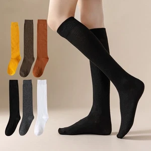 Retro Women Cotton Long Socks Casual Thick Warm Socks Autumn Winter Solid/ UK - Picture 1 of 22