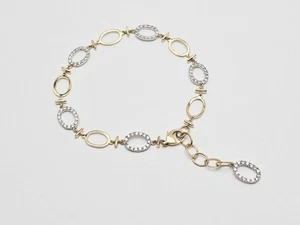 Unique 14K Two Tone Multi Color Gold Oval Link Resizable CZ Bracelet - 7.50" L - Picture 1 of 16