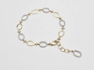 Unique 14K Two Tone Multi Color Gold Oval Link Resizable CZ Bracelet - 7.50" L - Image 1 of 4