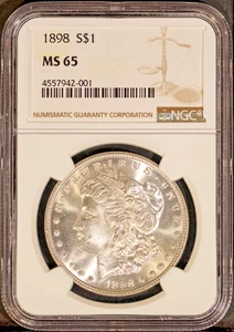 1898 1 Dollar Silber Morgan Dollar MS 65 NGC # 4557942-001 + Bonus - Bild 1 von 4