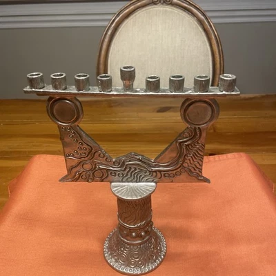VINTAGE DONALD (DON) DRUMM MENORAH ALUMINUM JUDAICA ART - Image 1 of 4