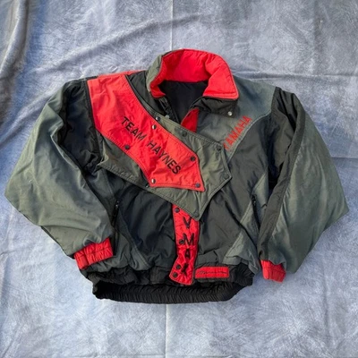 Men's Vintage 90's Yamaha Team Haynes Black Gray Red Puffer Jacket Coat Sz Small - Image 1 of 4