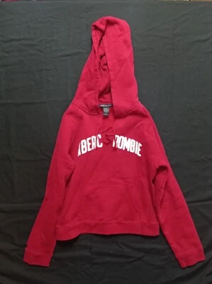 Sudadera con capucha Abercrombie Fitch para mujer pequeña roja manga larga recortada deletreada Foto 1 de 4