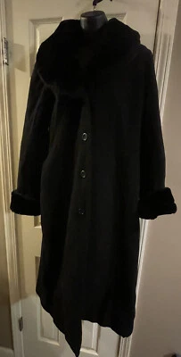 Charles Klein Abrigo de vestir de lana negro piel sintética puño y cuello desmontables *SIN CINTURÓN* Foto 1 de 4