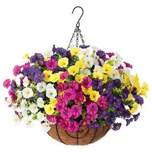 Artificial Faux Hanging Plants Flowers Basket for Spring Summer Outdoors Deco... - Picture 1 of 8