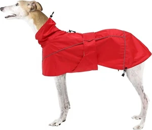 Greyhound Raincoat - Galgo, Lurcher, Saluki - Red Raincoat-XL Length: 26"-27.5" - Picture 1 of 6