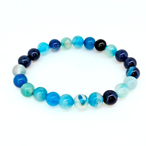 8 MM Natural Blue Onyx Smooth Beads Healing Crystal Bracelet For Unisex 7.2 In
