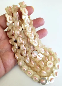 Vintage White Lucite Button & Faux Pink Pearl Bead Long Necklace Claspless 34" - Picture 1 of 6