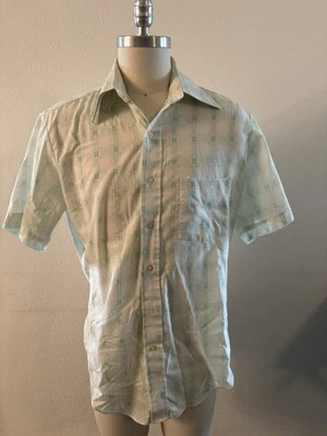 Винтажная мужская сорочка на пуговицах Sears Perma Prest 70-е как новая зеленая диско L - Изображение 1 из 4