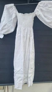 Robe dormeuse femme NEUVE 100% lin grande épaules dénudées BLANCHE - Photo 1/9