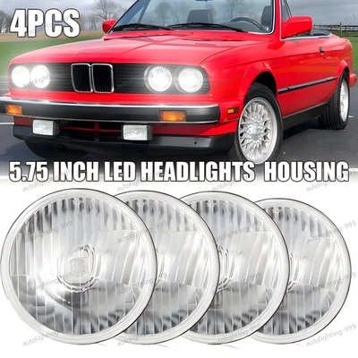 4PCS For BMW 325i 528i 535i E30 5-3/4 5.75" Round LED Headlights Glass Housing - Image 1 of 4