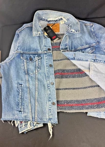 Levis Premium Denin Jacket Mens sz XL Striped back wool trucker blue & red - Picture 1 of 12