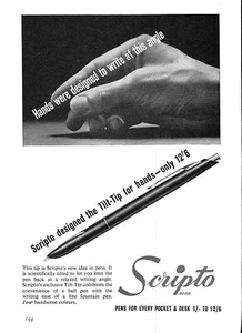Anuncio 1962 de bolígrafos con punta inclinable 'SCRIPTO' anuncio impreso original vintage efímero - Imagen 1 de 1