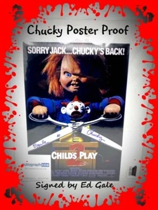 🔪 Horror Movie Chucky Child’s Play 2 Poster Proof Signed by Ed Gale w/ COA 🩸 - Picture 1 of 11