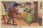 Humanized dressed cats caricatures vintage postcard