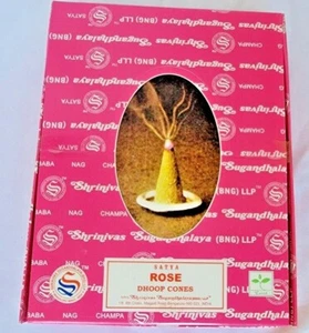 Satya Dhoop Kegel Räucherstäbchen volle Box 12 Packungen/je 12 Zapfen (Rose) - US-Verkäufer - Bild 1 von 2