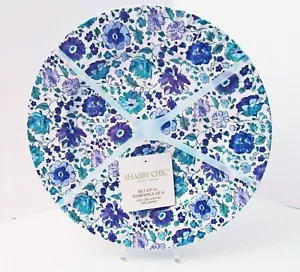 Set (4) Shabby Chic MELAMINE DINNER 11" Plates Teal / Blue & Purple Flowers NEW - Picture 1 of 5