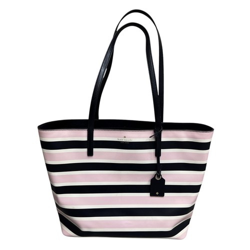 Borsa grande Kate Spade con cerniera Janie Celebration rosa nera righe primavera