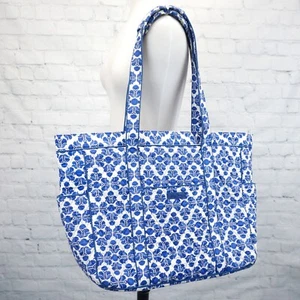 ❤️ vera bradley Cobalt Tile Get Carried Away / Going XL LARGE TOTE Blue White - Picture 1 of 7