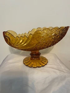 Vintage L G Wright Glas Bernstein Nautilus Muschel Herzstück Schale Knopf & Gänseblümchen - Bild 1 von 10