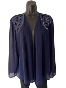 S. L. Fashions Jacket Womens 18 Blue Semi Sheer Sequin Trim Formal Long Sleeve - Picture 1 of 6