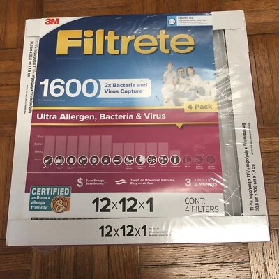 Filtro de bacterias y virus Filtrete Ultra Allergen 2X, 1600 MPR (4 paquetes) 12x12x1 Foto 1 de 4