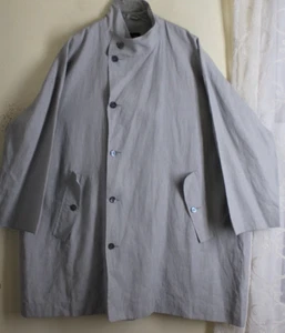 Eskandar 1 ICE DOVE GRAY BLUE 37"L Boxy Fabulous Linen Rain Coat Jacket MINT - Picture 1 of 5