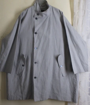 Eskandar 1 ICE DOVE GRAY BLUE 37"L Boxy Fabulous Linen Rain Coat Jacket MINT  - Image 1 of 4